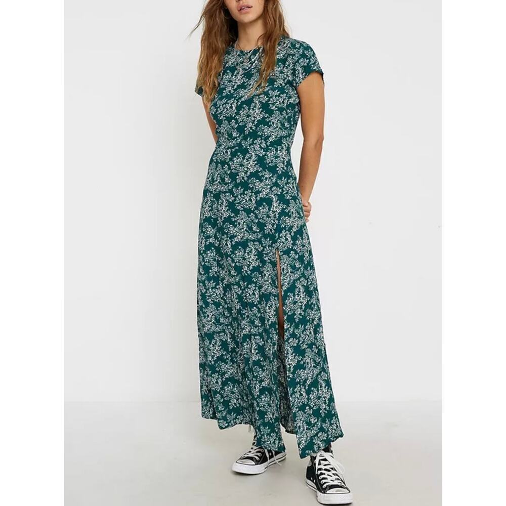 Urban Outfitters Lindsey Floral Open Back Toile Green Midi Dress Medium Coquette - Picture 1 of 9